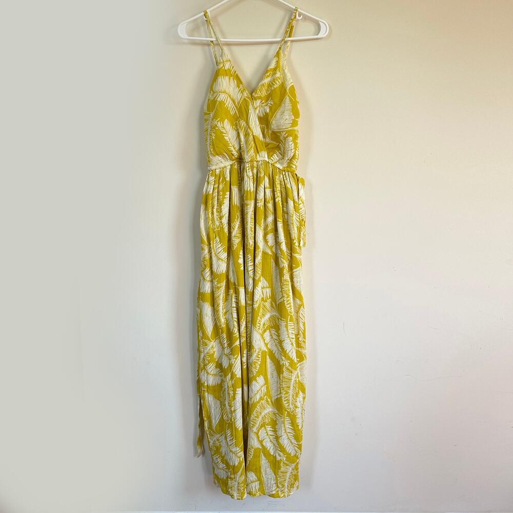 Sim & Sam Maxi Dress Boho Women’s XS Yellow Tropical Belted Surplice Neck Lined
